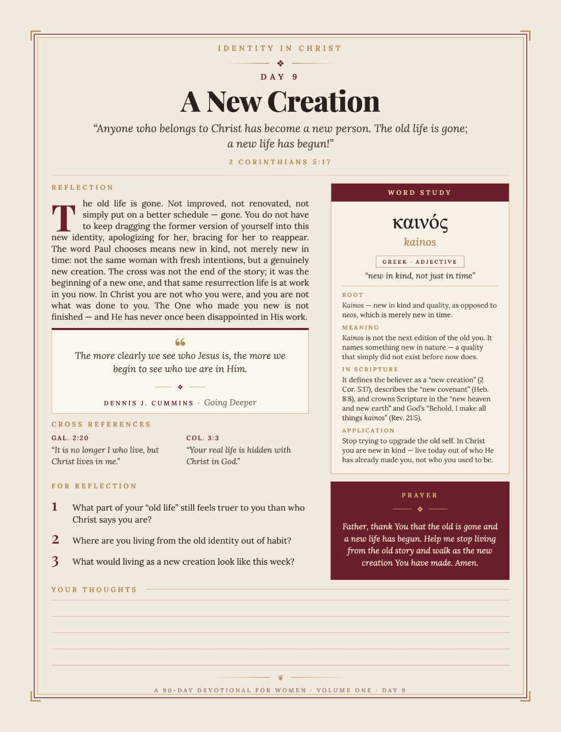 Woman's Life devotional interior page — Day 9: A New Creation