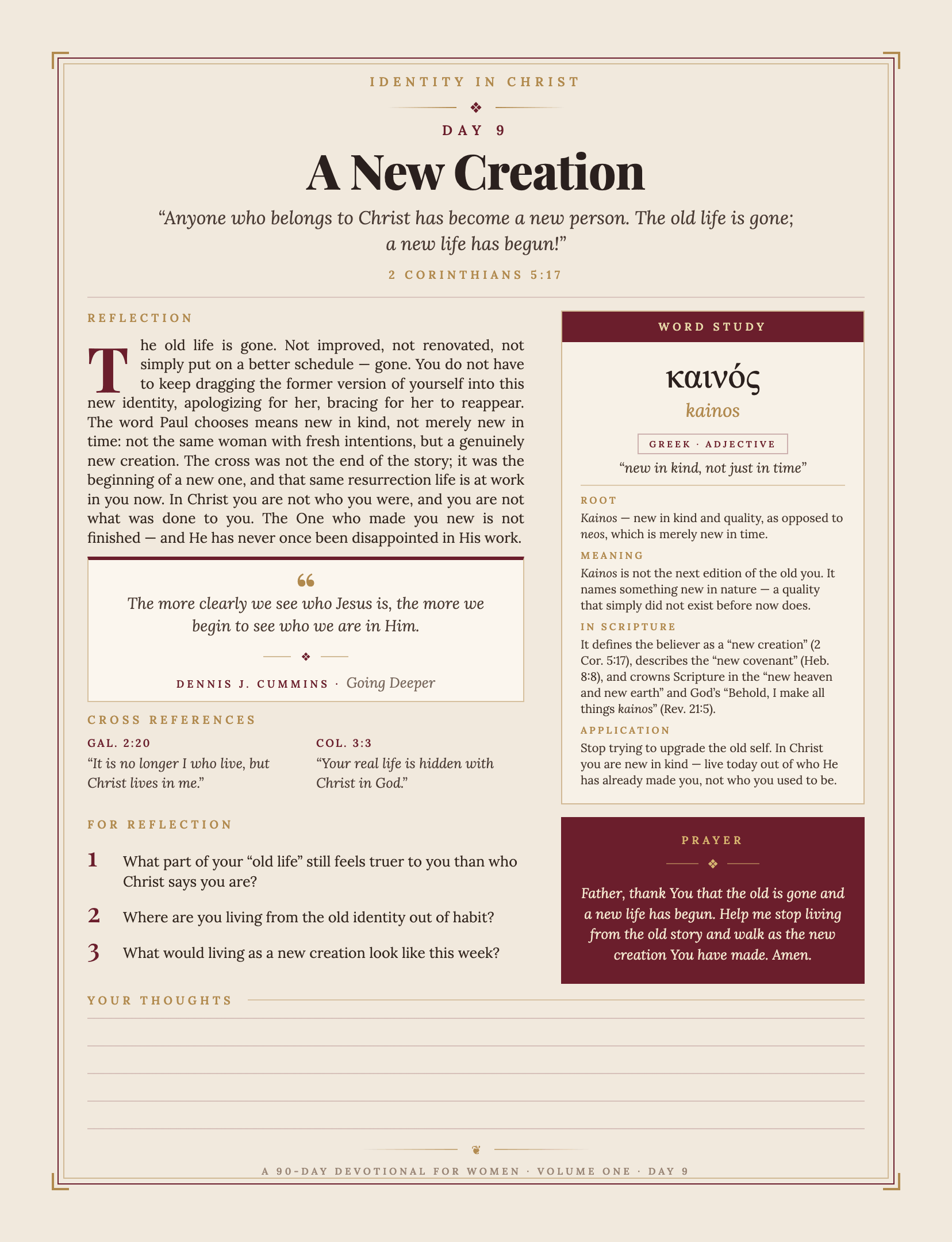 Woman's Life devotional interior page — Day 9: A New Creation